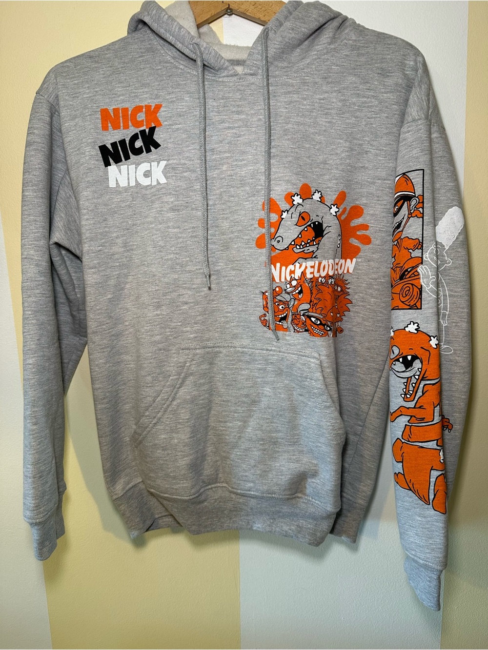 Nickelodeon 90s Nick Rewind Graphic Hoodie Sweatshirt Small Grey Reptar Rugrats